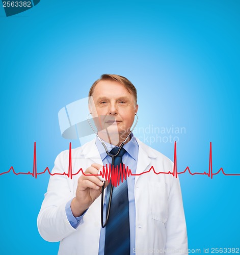 Image of smiling doctor or professor with stethoscope