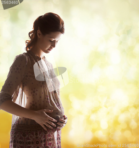 Image of silhouette picture of pregnant beautiful woman