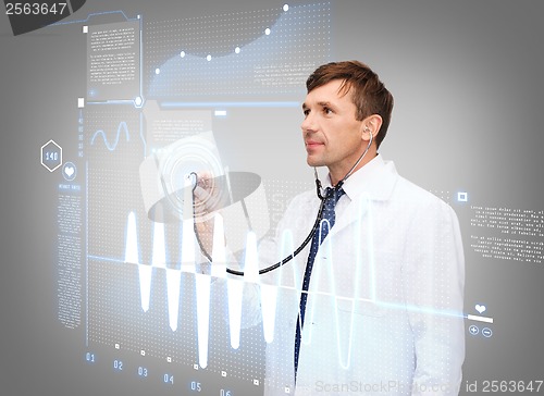 Image of male doctor with stethoscope and cardiogram