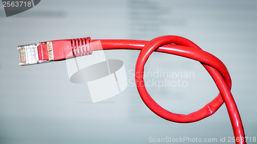 Image of red networking cable with a knot