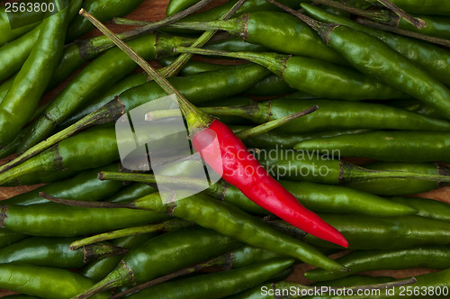 Image of Red and green chili peppers