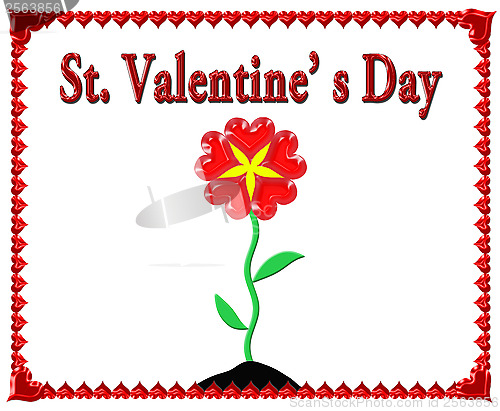 Image of beautiful flower for Valentine's day in red frame