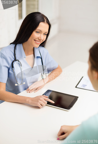 Image of female doctor or nurse with tablet pc computer