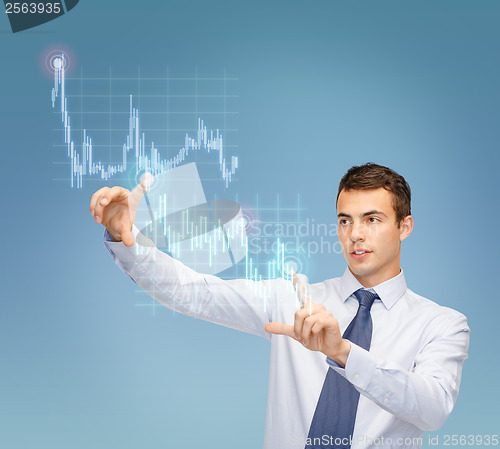 Image of man working with forex chart on virtual screen