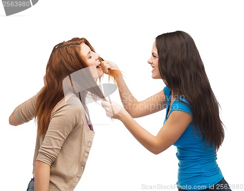 Image of two teenagers having a fight and getting physical