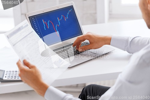 Image of businessman working with forex chart in office