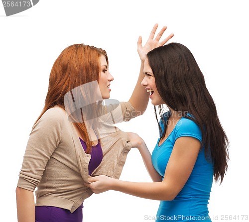 Image of two teenagers having a fight and getting physical