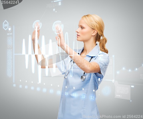 Image of doctor or nurse working with virtual screen