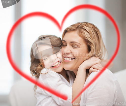 Image of smiling mother and daughter hugging