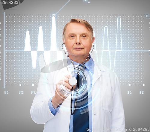 Image of smiling doctor or professor with stethoscope