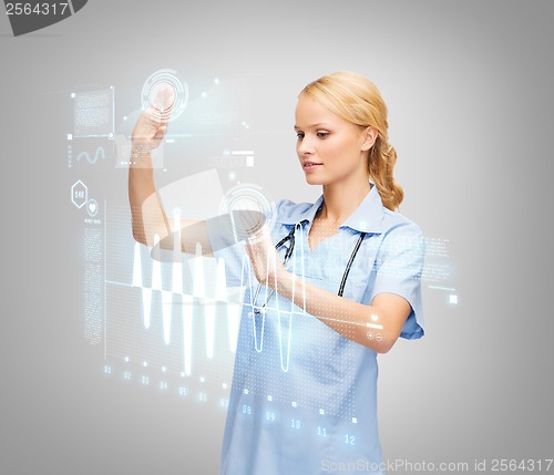 Image of doctor or nurse working with virtual screen