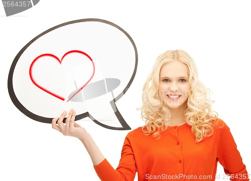 Image of smiling student with text bubble and heart in it