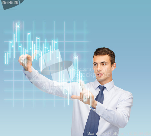 Image of man working with forex chart on virtual screen