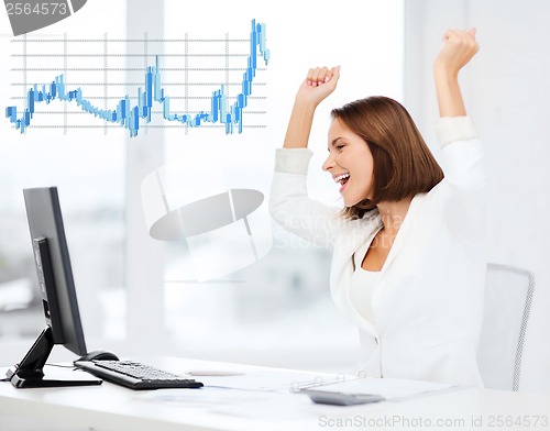 Image of businesswoman with computer in office