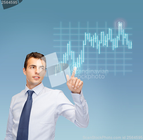 Image of man working with forex chart on virtual screen
