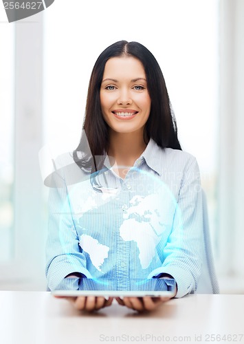 Image of businesswoman with tablet pc comuter and globe