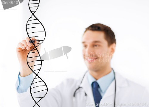 Image of doctor drawing dna molecule on virtual screen