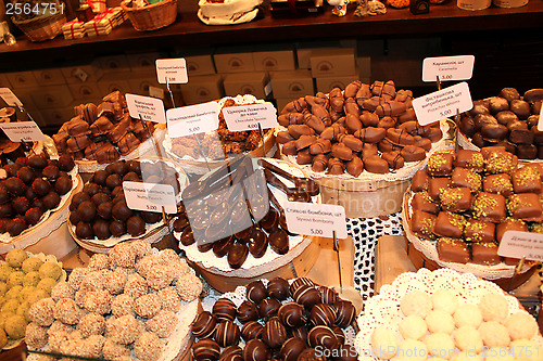 Image of different confectionery in the shop of Lvov