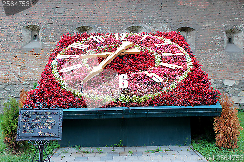 Image of big clock made from flowers in Lvov