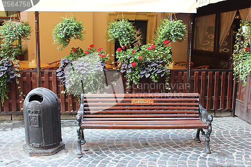 Image of street in Lvov with comfortable bench