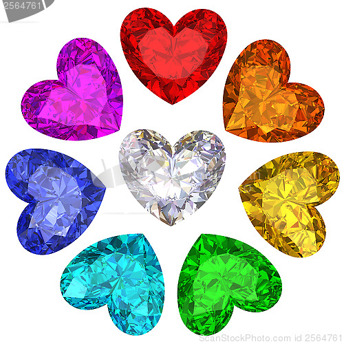 Image of Colorful gems in shape of heart isolated on white