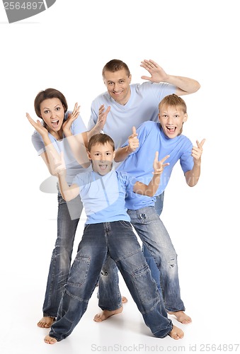 Image of Family in blue shirts