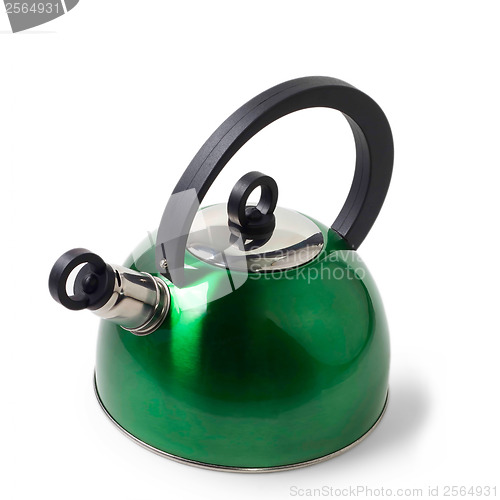 Image of green iron kettle isolated on white