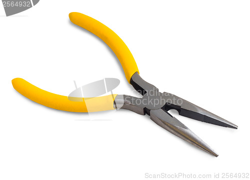 Image of yellow pliers open isolated on white background