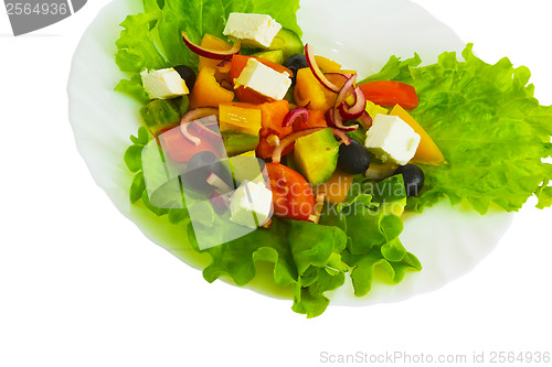 Image of cheese cucumber a tomato sheet plate isolated on white backgroun