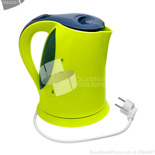 Image of green electric kettle isolated on white background with clipping