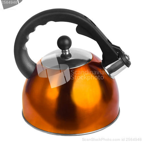 Image of iron orange yellow kettle kitchen isolated on  white background