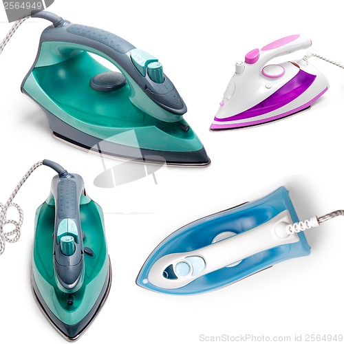 Image of set electric steam iron isolated on white