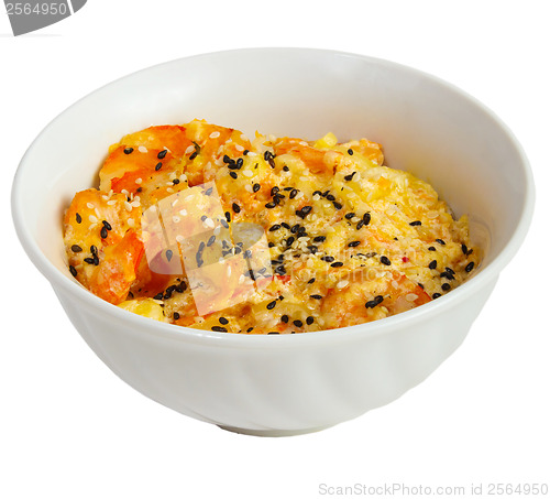 Image of shrimp sesame and seeds cooked isolated a on white background cl