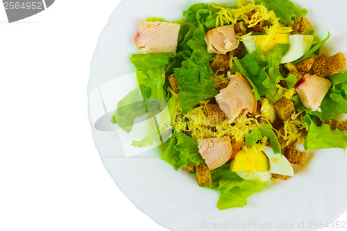 Image of bread tasty cheese sausage salad isolated white background clipp