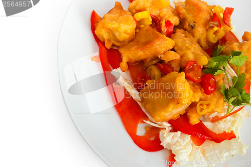 Image of fried fish dish meal isolated on white a background