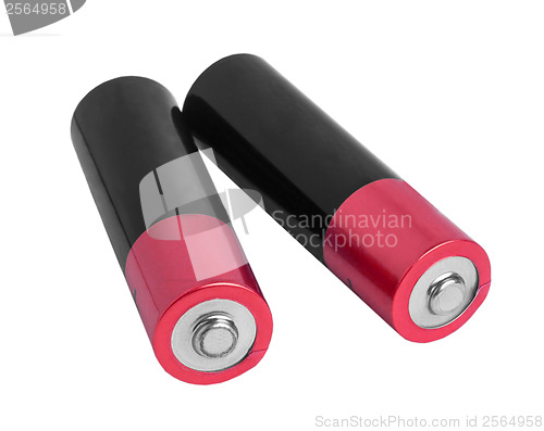 Image of two pink battery (AA) isolated on white background (clipping pat