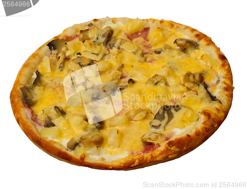 Image of baked pizza a mushrooms fast dinner crust italian food cheese is