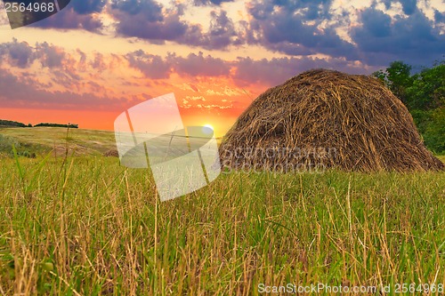 Image of The Russian landscape in hay field sky