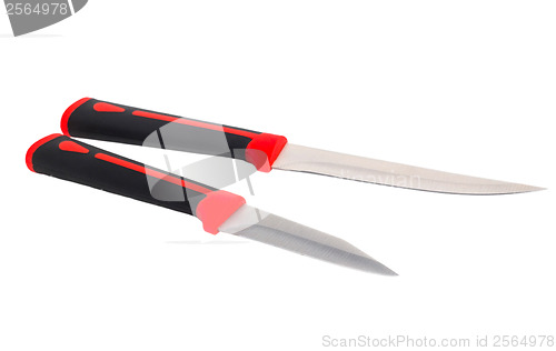 Image of red two kitchen knife isolated on white background