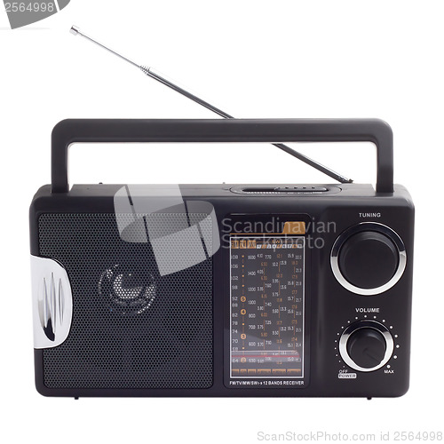 Image of vintage black radio to listen to isolated station waves