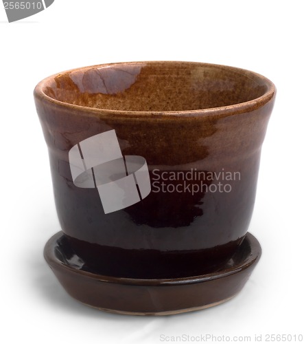 Image of cup brown empty flower pot brown ceramic isolated on white backg