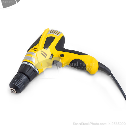 Image of drill tool yellow isolated on white background