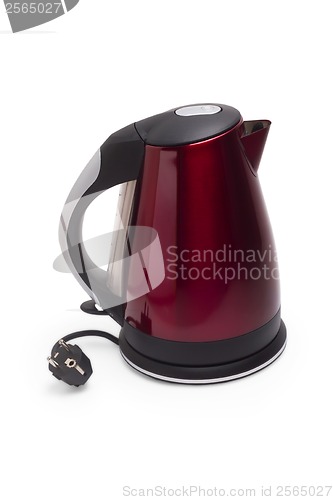 Image of red kettle electric isolated white background