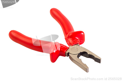 Image of red open pliers isolated on white background clipping path