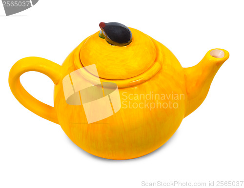 Image of teapot tea ceramic kettle yellow isolated