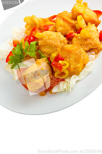 Image of fried fish and dish meal isolated a on white background clipping