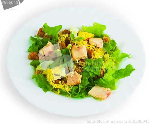 Image of cheese sausage bread salad isolated on a white background