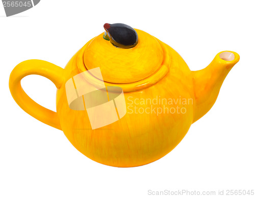 Image of teapot tea ceramic kettle yellow isolated (clipping path)