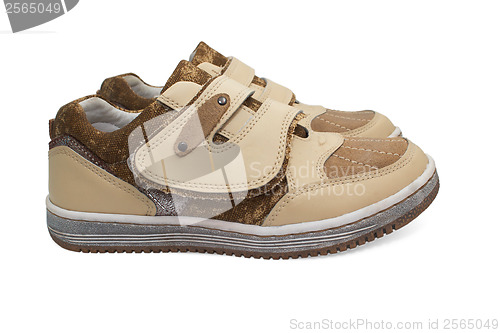 Image of isolated shoes white shoe two child pair new baby boy small foot