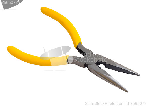 Image of yellow pliers open isolated on white background (clipping path)
